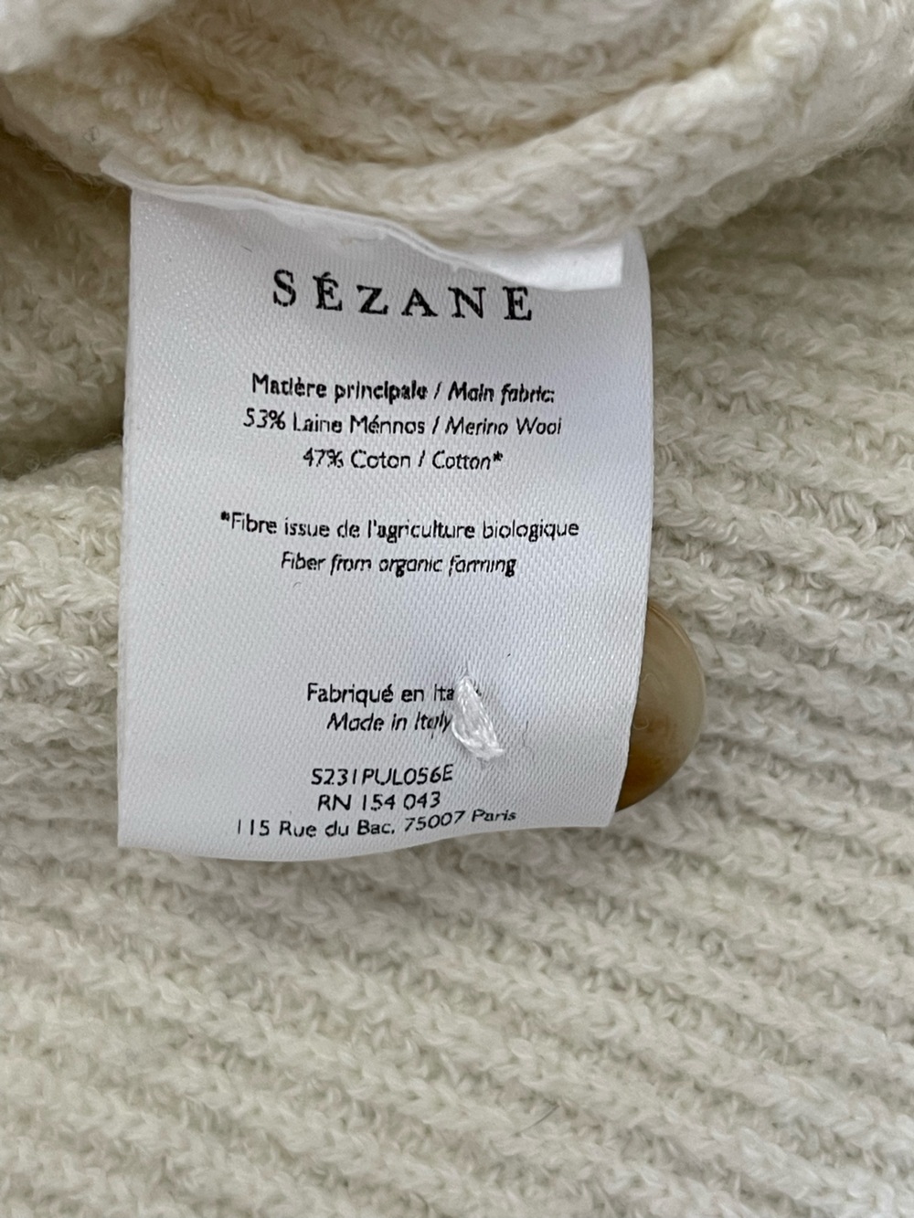 Sezane Eloi jumper cream crop merino wool sweater women’s XS - Picture 12 of 14